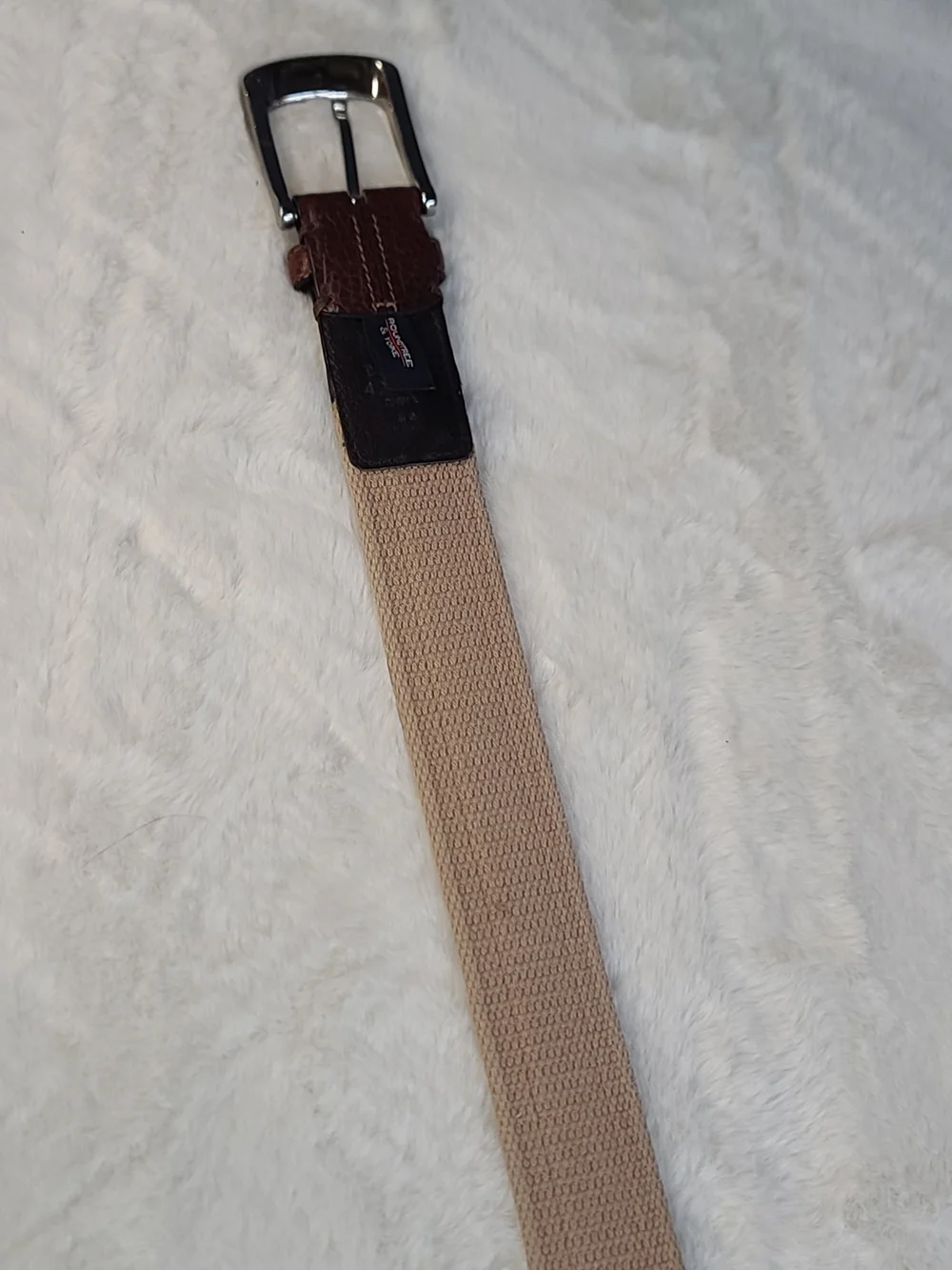 Roundtree & Yorke Brown Leather and Tan Canvas Men's Belt